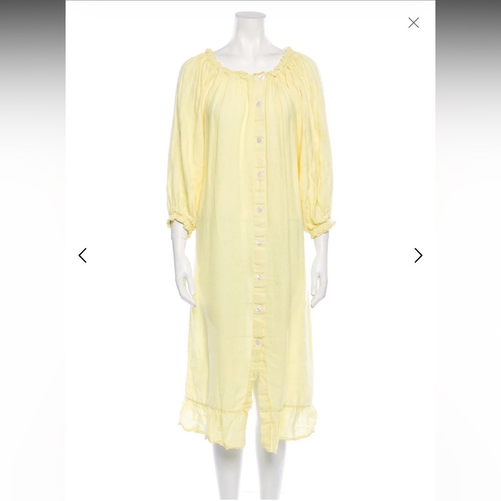 Sleeper Light Yellow Button-Front Cotton Midi Dress